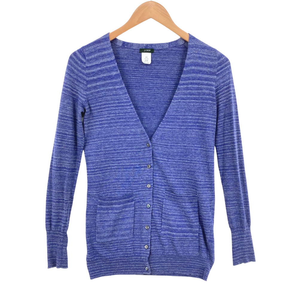 J.CREW Women Blue 100% Cotton Long Sleeve Button-Down Cardigan Sweater Size 2XS